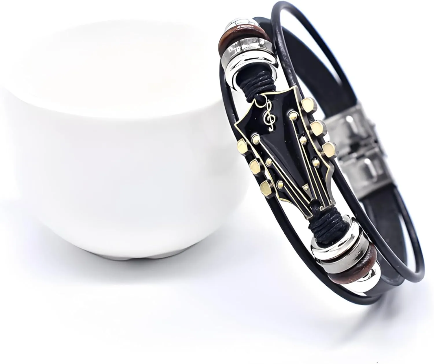 Guitar Leather Bracelet, Red Black Blue Leather Vintage Stack Bracelet For Men Women Dainty Trendy Music Bangle Bracelet Inspirational Holiday Meaningful Jewelry Gift
