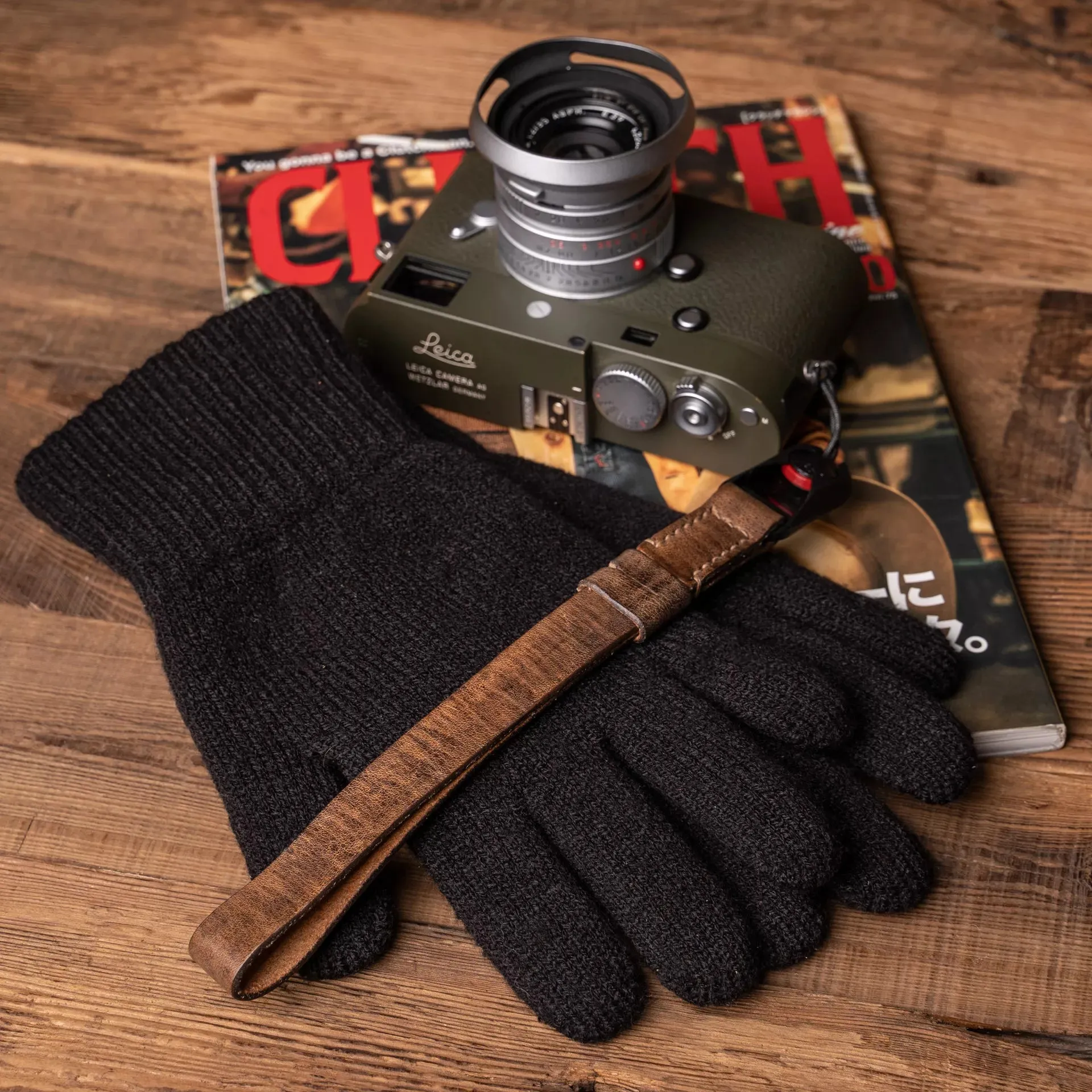 Hand Aged Leather Camera Wrist Strap 000
