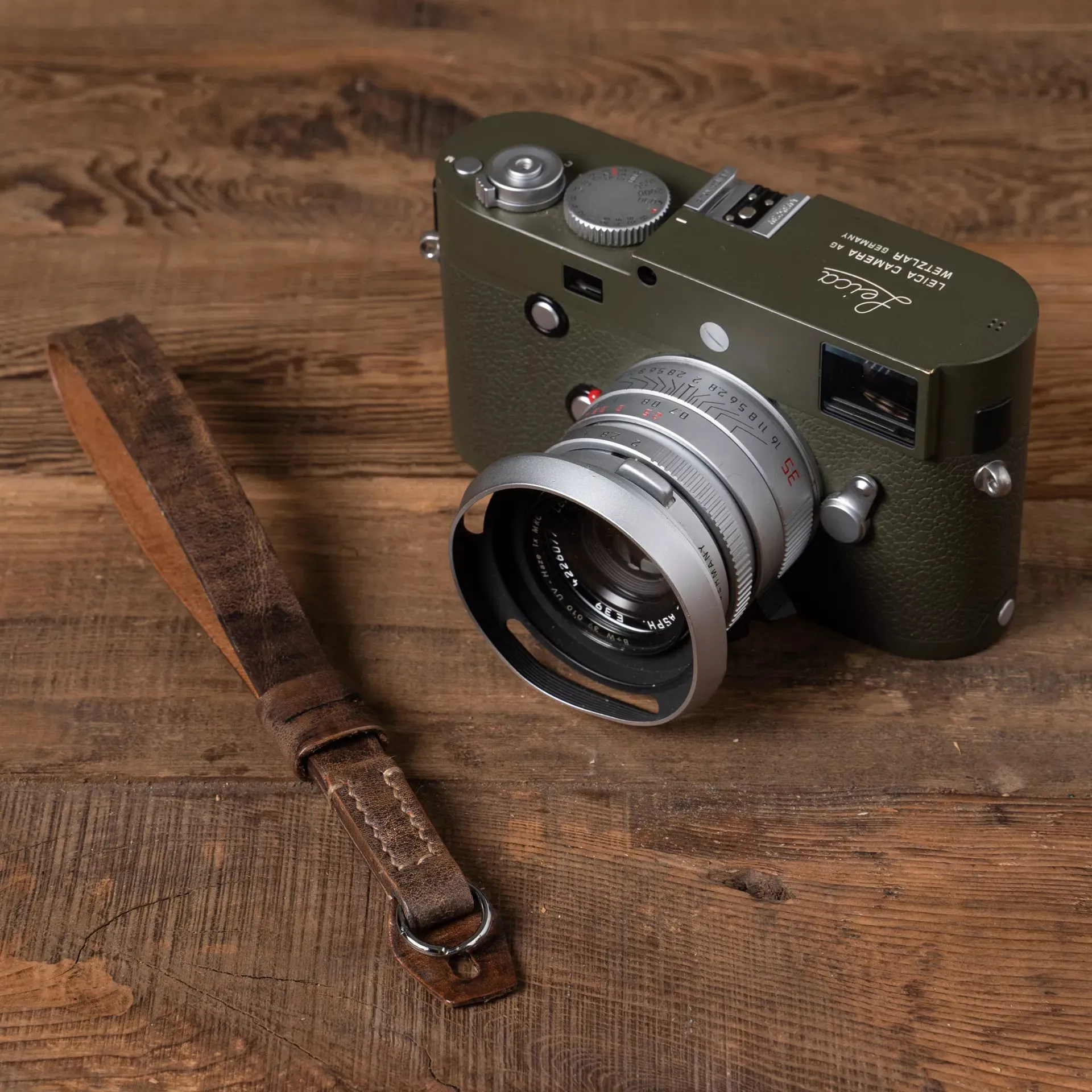 Hand Aged Leather Camera Wrist Strap 000