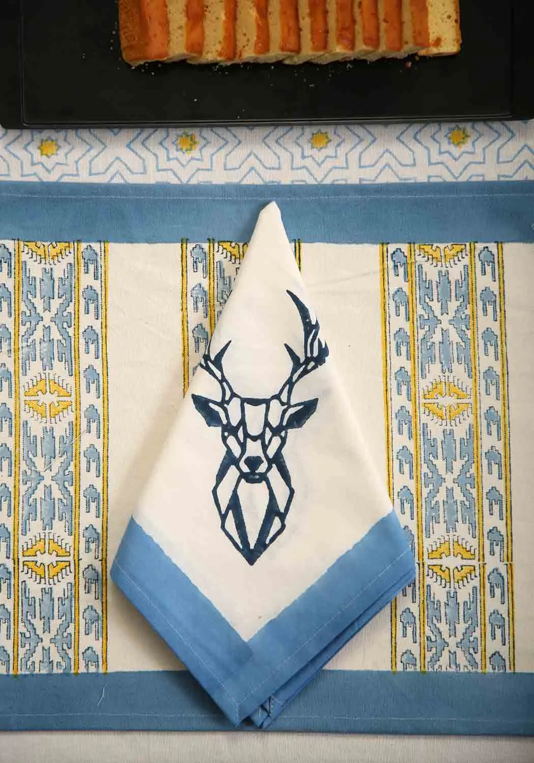 Hand Block Print Muscari Table Cover and Placemat & Napkin Set