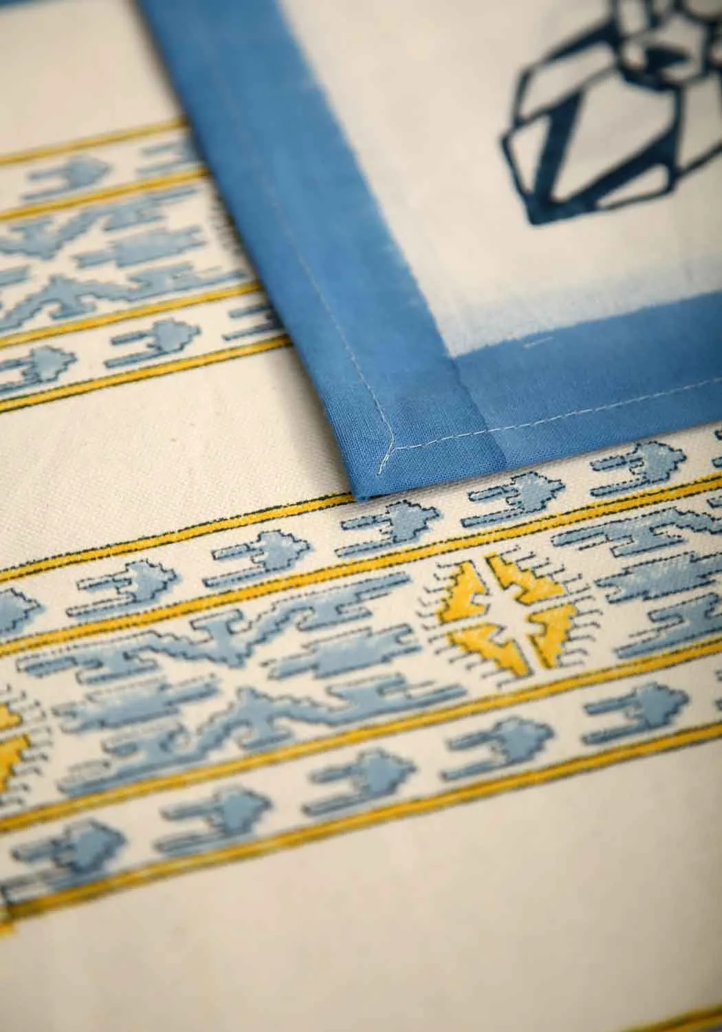 Hand Block Print Muscari Table Cover and Placemat & Napkin Set