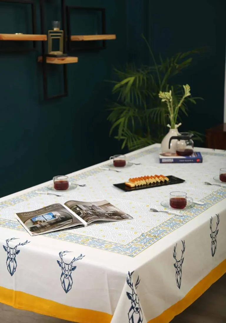 Hand Block Print Muscari Table Cover and Placemat & Napkin Set