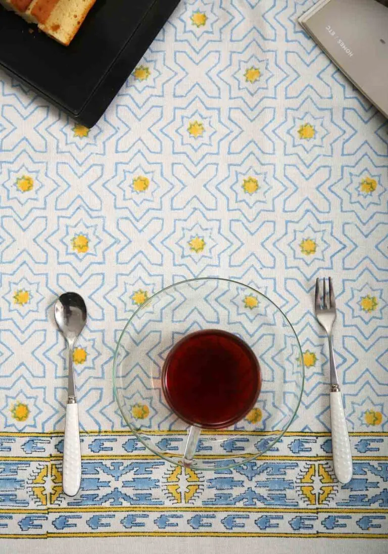 Hand Block Print Muscari Table Cover and Placemat & Napkin Set