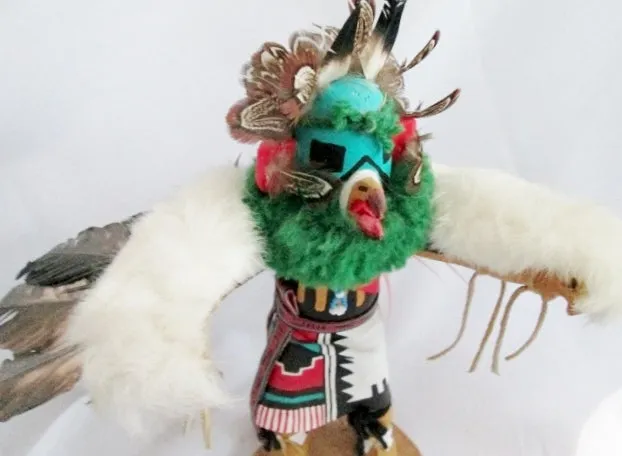 Handmade 14" KACHINA DOLL NATIVE AMERICAN Indian EAGLE DANCER Feather Shell