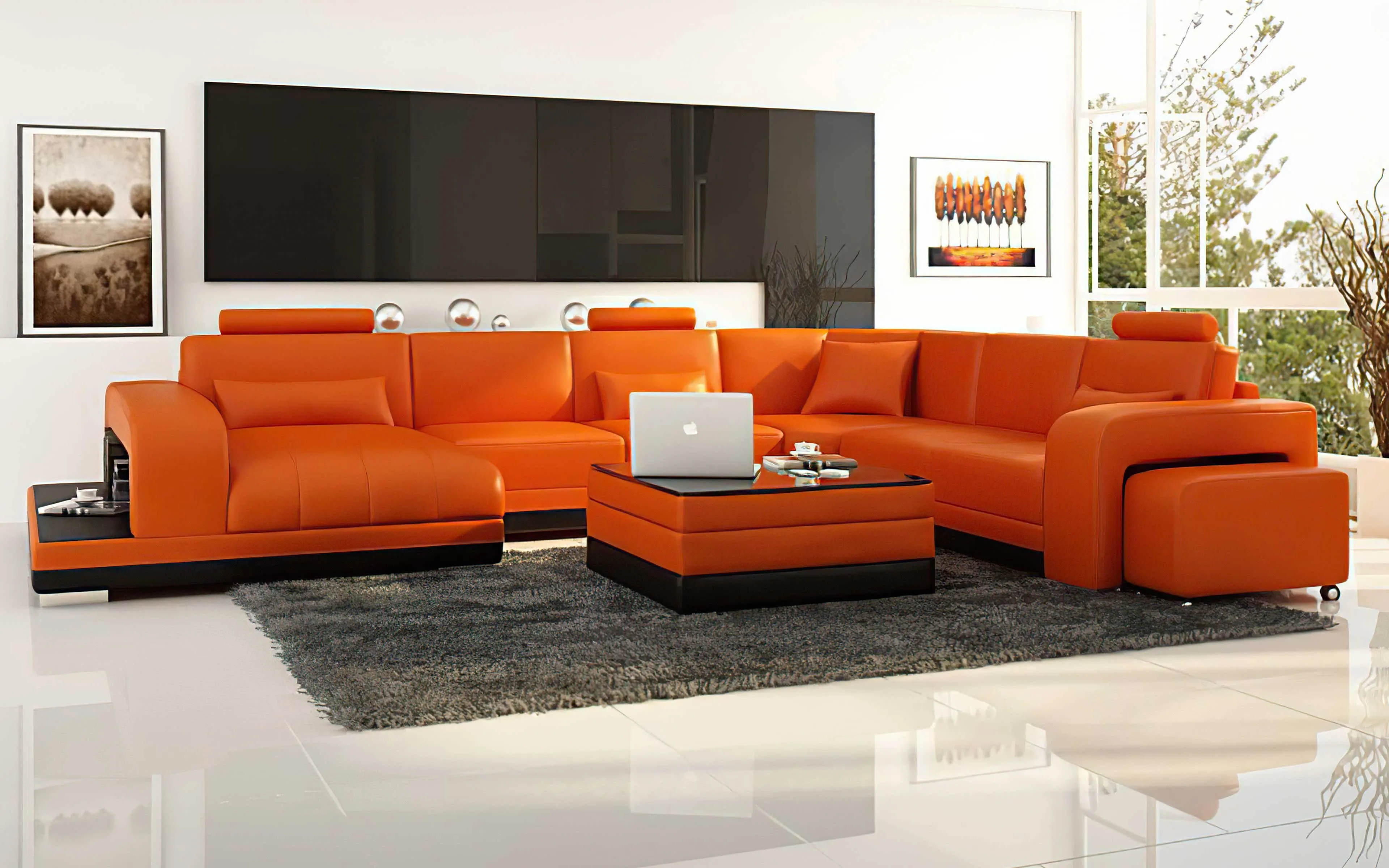 Heather Modern U-Shape Leather Sectional