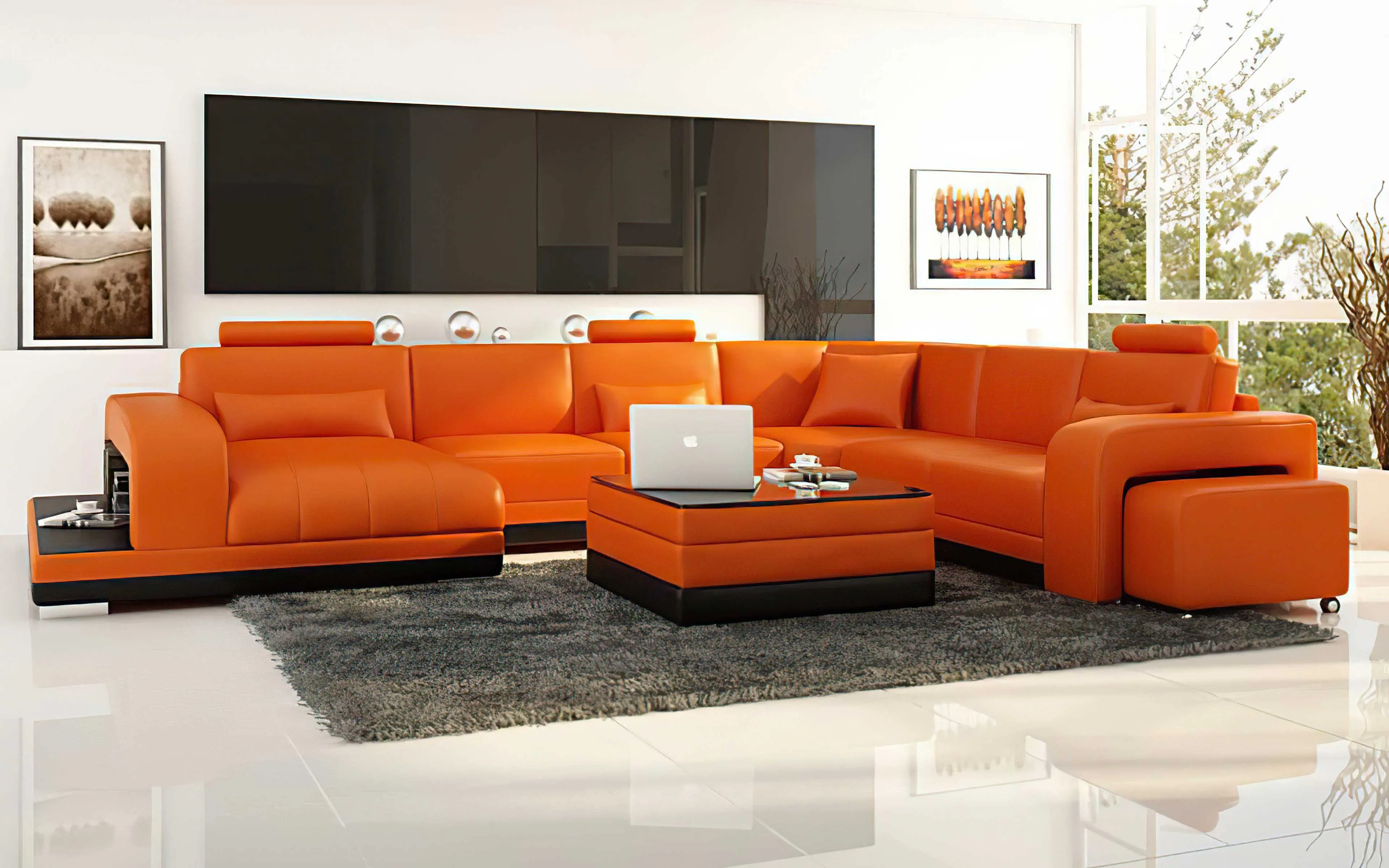 Heather Modern U-Shape Leather Sectional