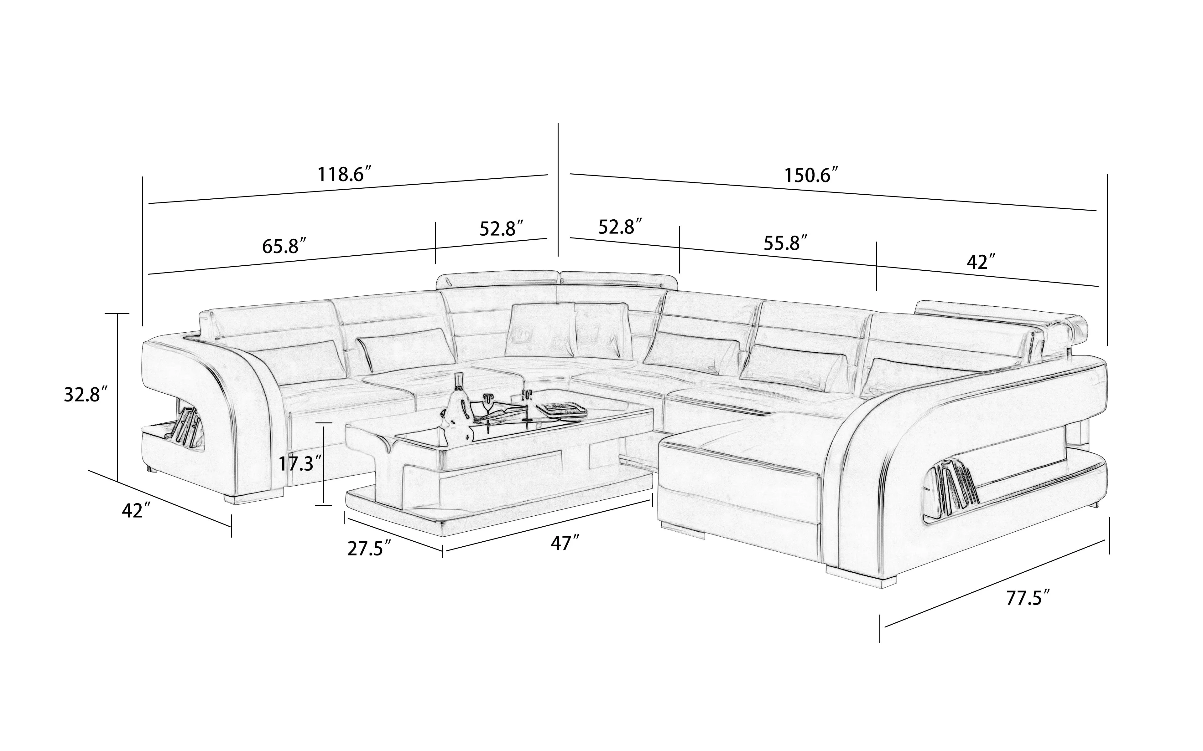 Hennessey Modern U-Shape Leather Sectional