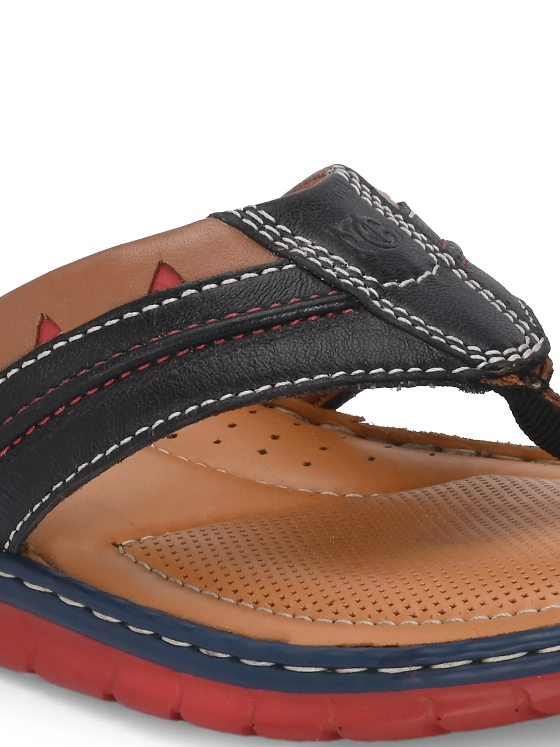 Hitz Men's Black_Tan Leather Casual Slipper