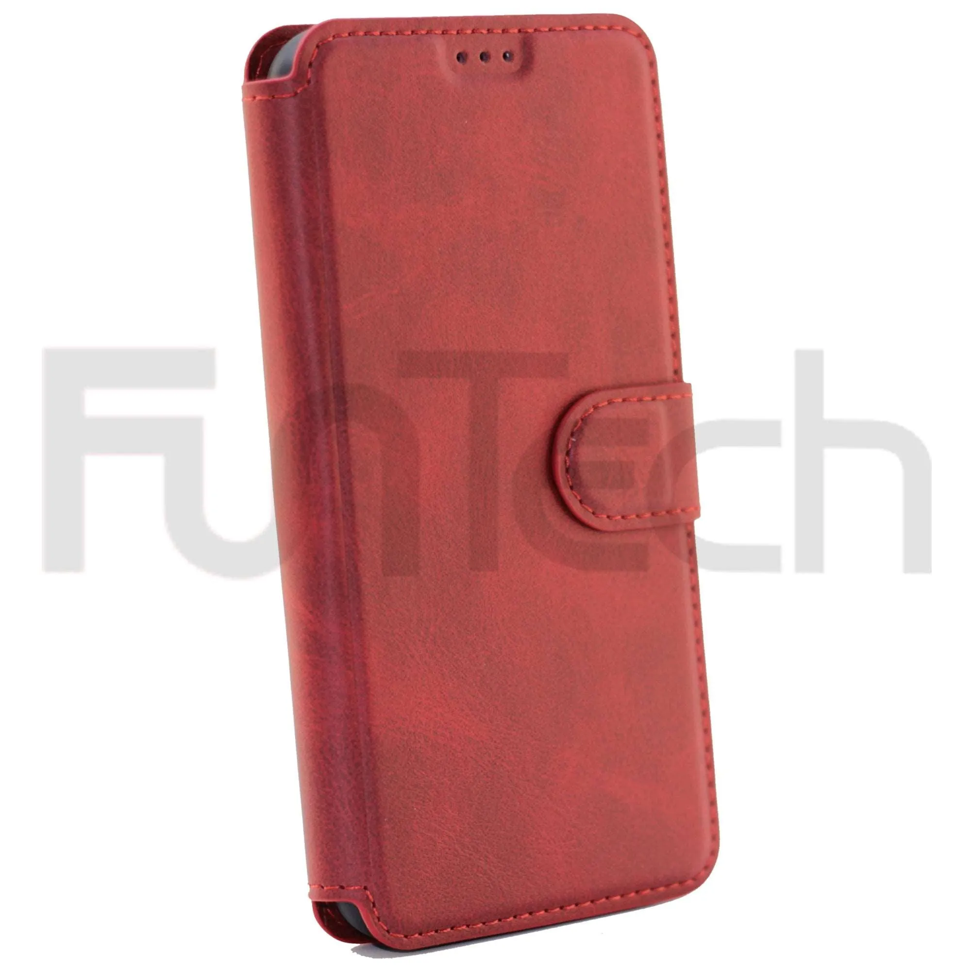 Huawei Y6 2019, Leather Wallet Case, Color Red,