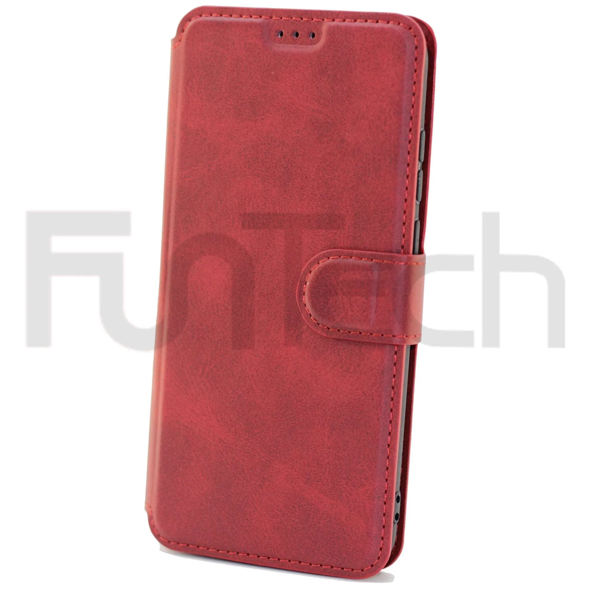 Huawei Y6 2019, Leather Wallet Case, Color Red,