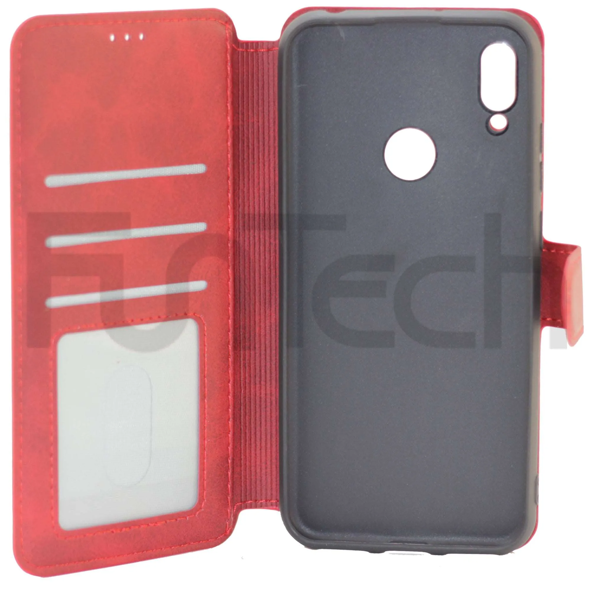 Huawei Y6 2019, Leather Wallet Case, Color Red,