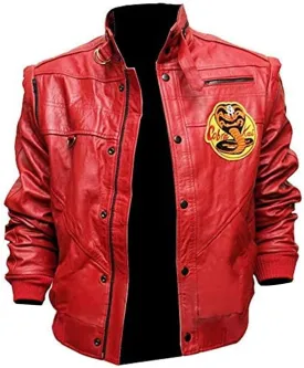 JACKETHUB Johnny Lawrence Red Karate Kid Cobra Kobra Kai Jacket - Men Bomber Leather Jacket