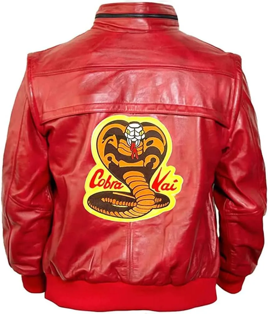 JACKETHUB Johnny Lawrence Red Karate Kid Cobra Kobra Kai Jacket - Men Bomber Leather Jacket