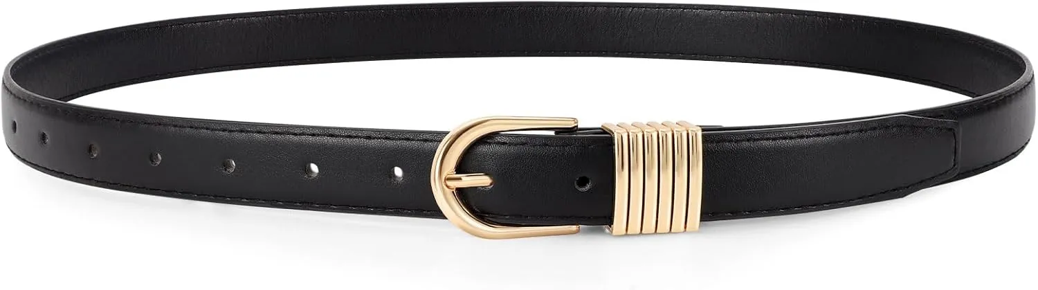 JASGOOD Women Skinny Leather Belt for Jeans Pants Fashion Ladies Thin Belt for Dress with Gold Single Prong Buckle