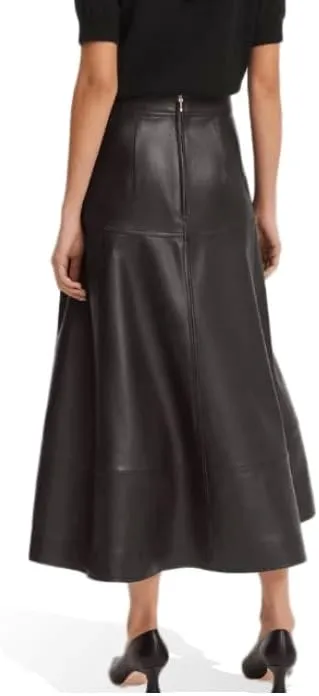 Jild Real Lambskin Leather Skirts for Women High Waist Classical Mid Length Going Out Skirt with Stylish Patchwork