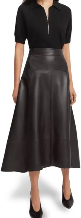 Jild Real Lambskin Leather Skirts for Women High Waist Classical Mid Length Going Out Skirt with Stylish Patchwork