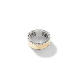John Hardy Classic Chain Yellow Gold and Silver Hammered Band Ring