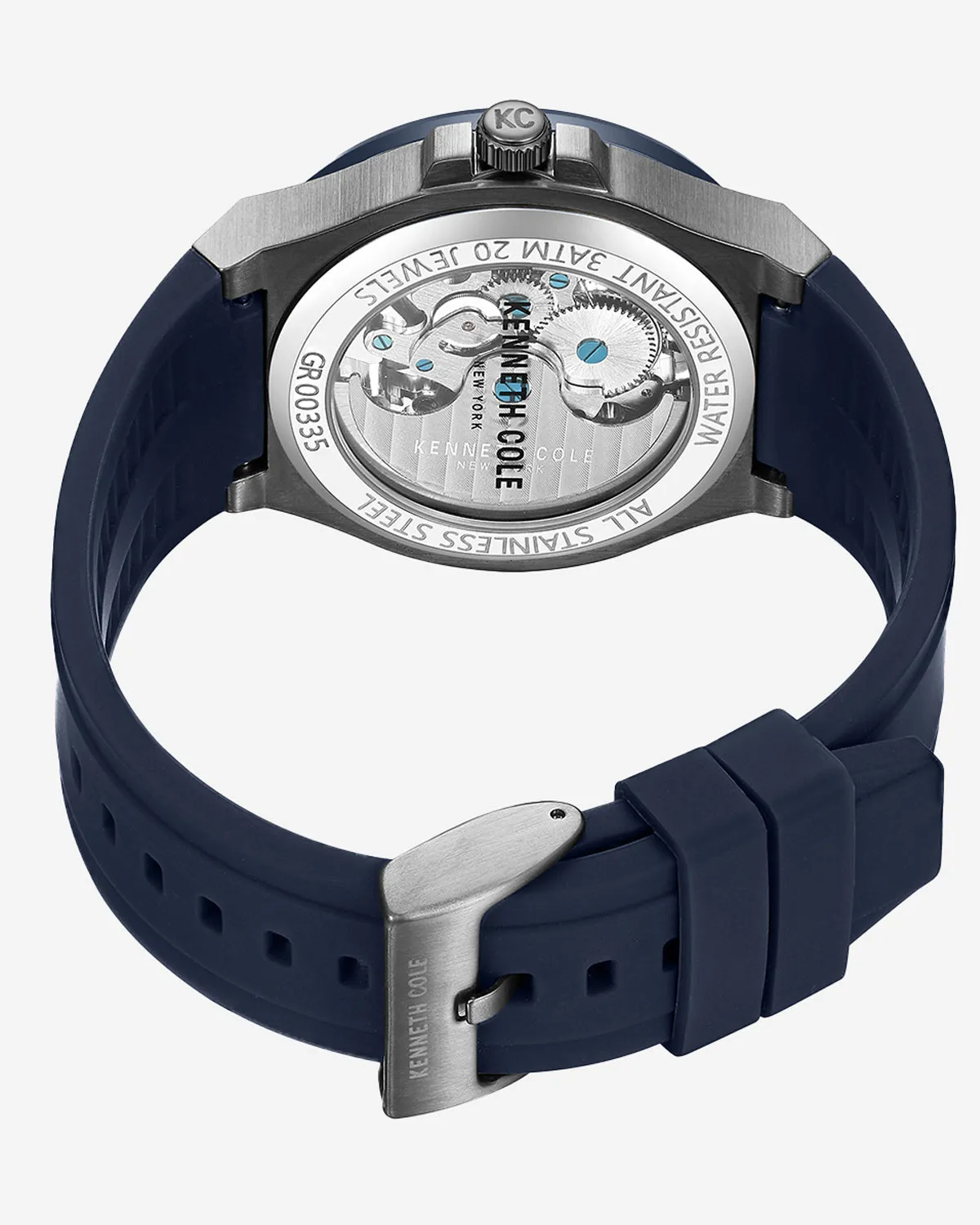 Kenneth Cole New York Automatic Two-Tone Gunmetal Stainless Steel Watch with Blue Leather Strap