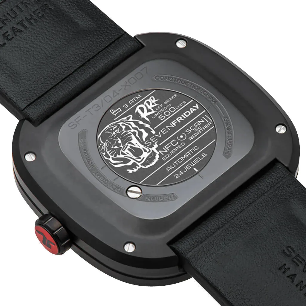 Limited Edition SEVENFRIDAY T-Series Green Tiger Automatic Black PVD Green Skeleton Dial Black/Green Leather Strap Mens Watch T3/04