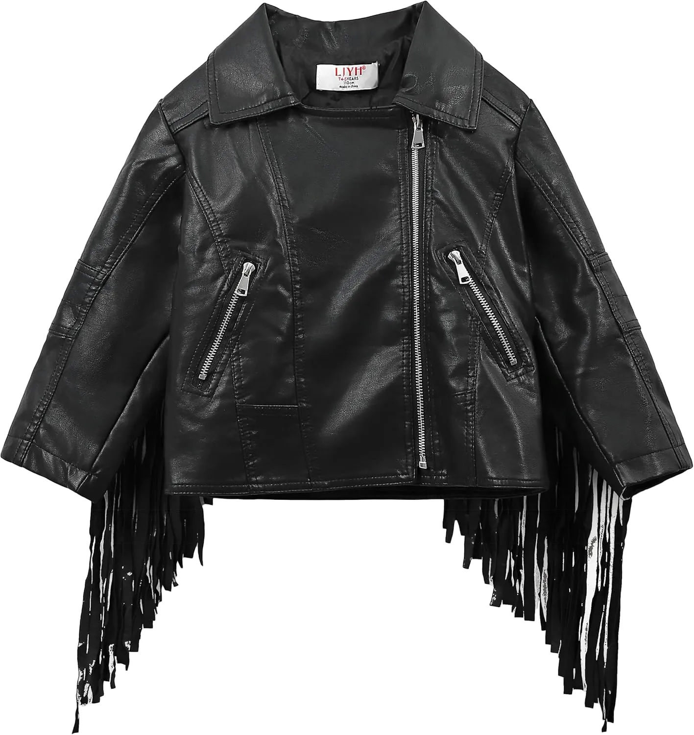 LJYH Girls Tassel Moto Faux Leather Short Jackets Classic Biker Fringe Cropped Coats