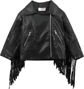 LJYH Girls Tassel Moto Faux Leather Short Jackets Classic Biker Fringe Cropped Coats