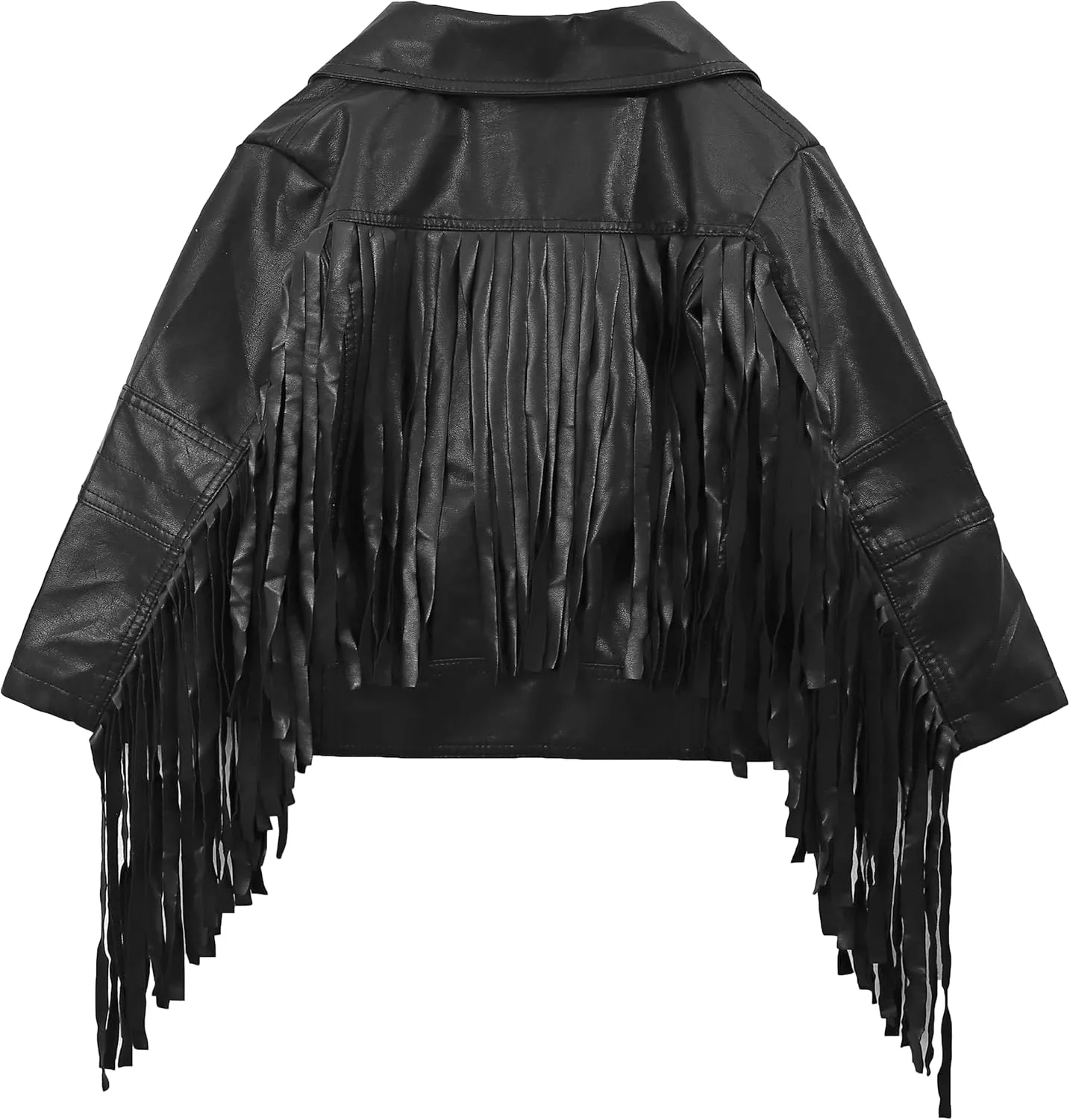 LJYH Girls Tassel Moto Faux Leather Short Jackets Classic Biker Fringe Cropped Coats