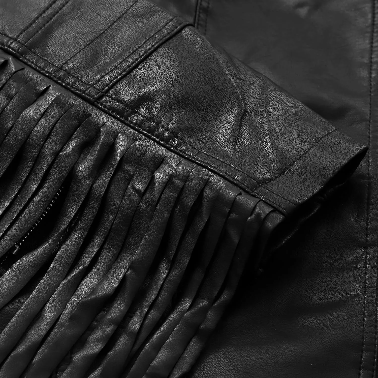 LJYH Girls Tassel Moto Faux Leather Short Jackets Classic Biker Fringe Cropped Coats