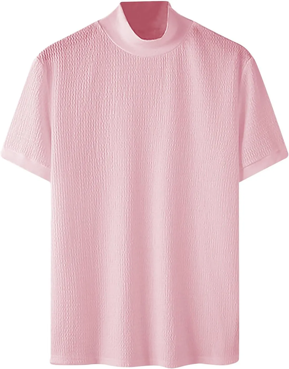Men Mock Turtleneck Tshirt Ribbed High Collar Short Sleeve Pullover Tops Spring Summer Basic Fitted Muscle Undershirt