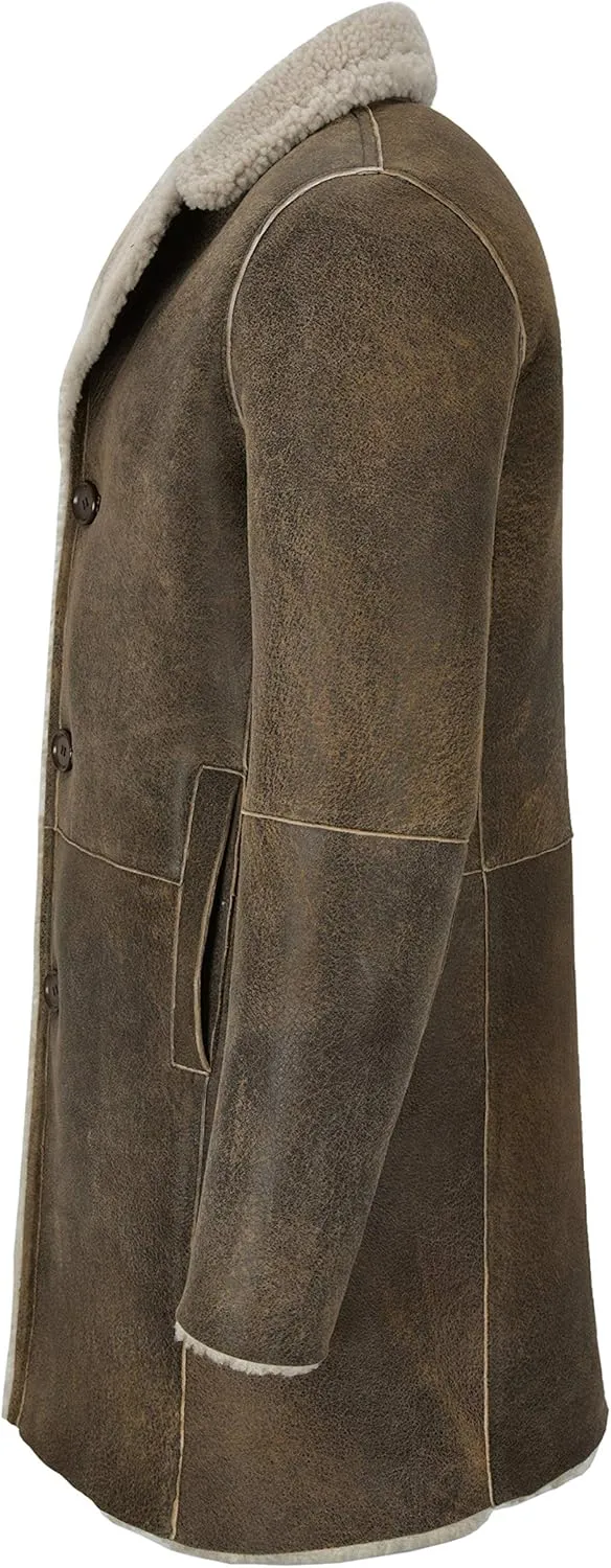 Men Sheepskin Coat Classic Real Leather Trench Reefer Bane Warm Coat 2K320