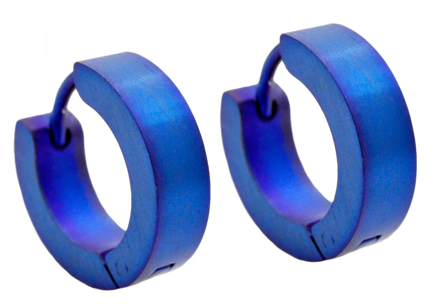 Mens 14mm Blue Plated Stainless Steel Hoop Earrings