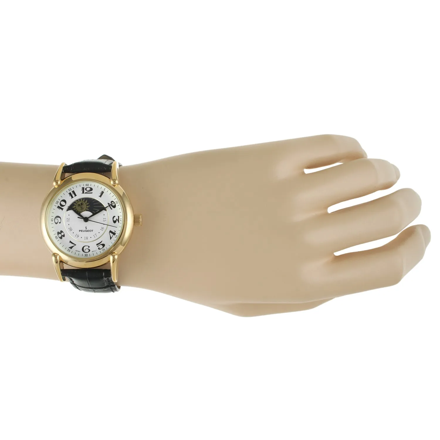 Men's 40mm Vintage White Dial Sun Moon Black Leather Strap Watch