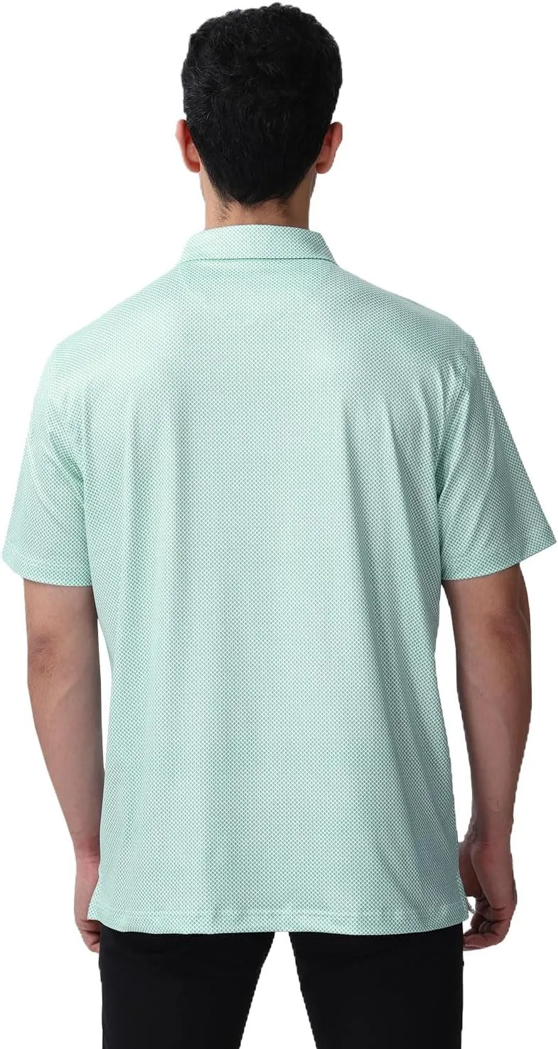 Mens Golf Polo Shirts Short Sleeve Print Performance Moisture Wicking Dry Fit Collared Golf Shirts for Men
