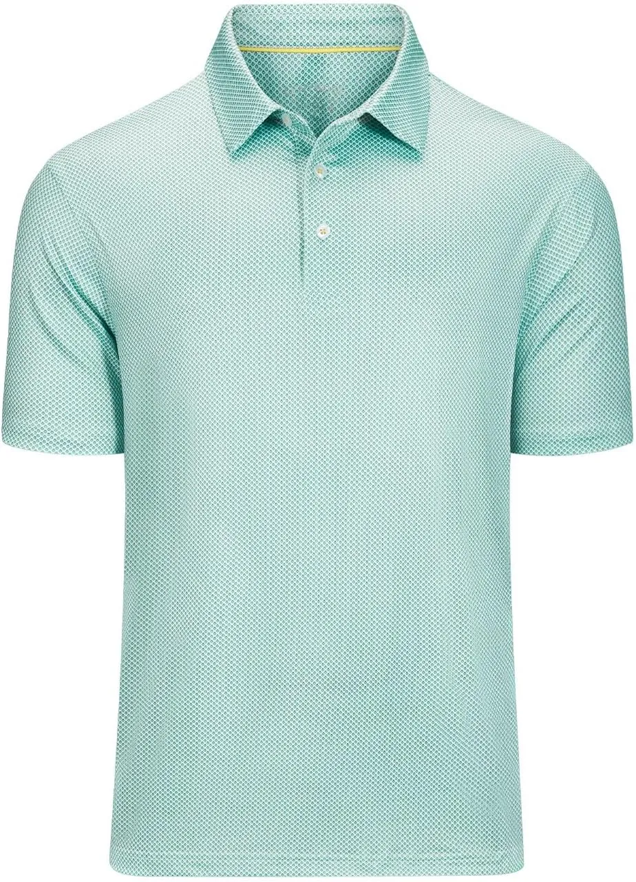 Mens Golf Polo Shirts Short Sleeve Print Performance Moisture Wicking Dry Fit Collared Golf Shirts for Men
