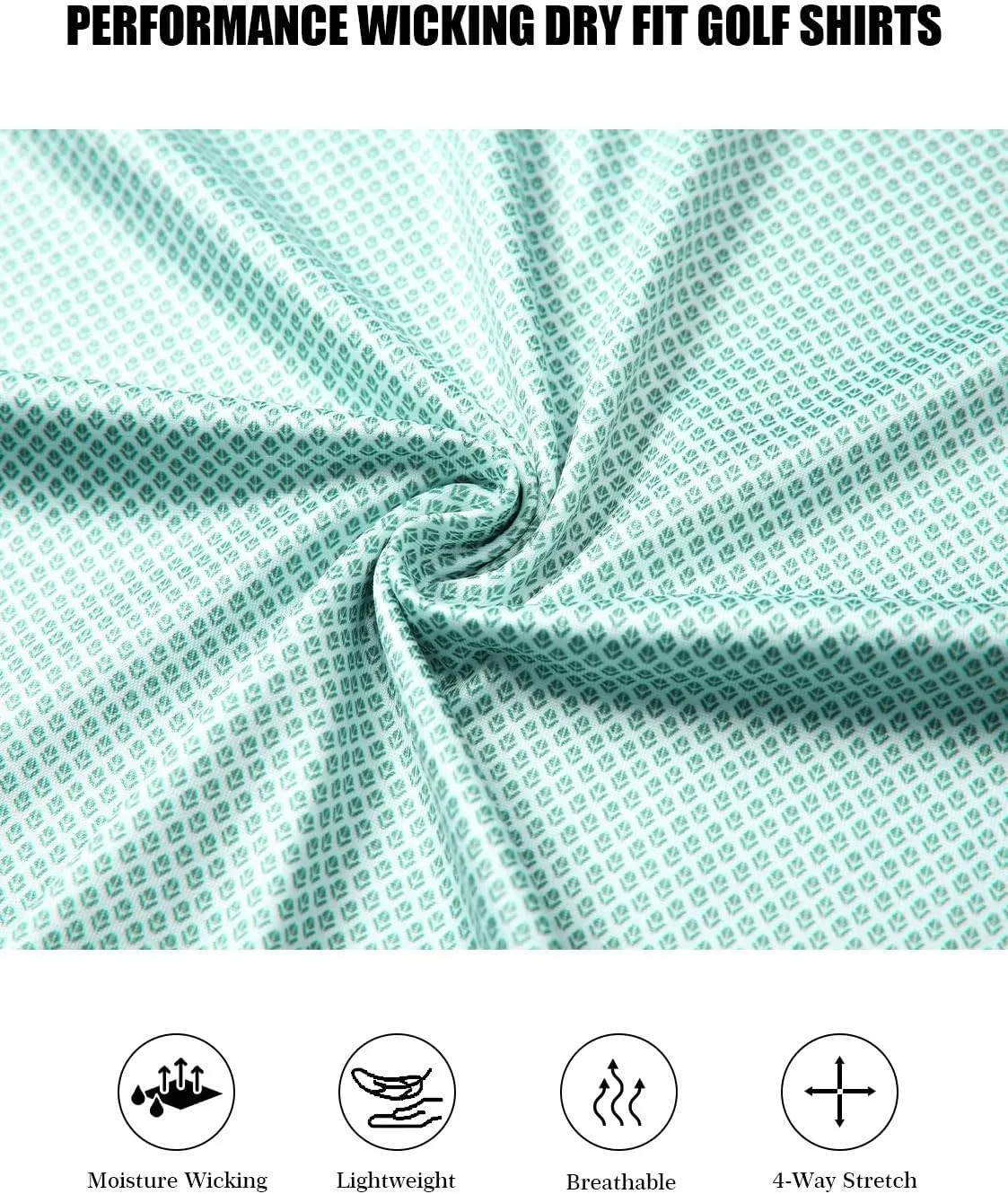 Mens Golf Polo Shirts Short Sleeve Print Performance Moisture Wicking Dry Fit Collared Golf Shirts for Men