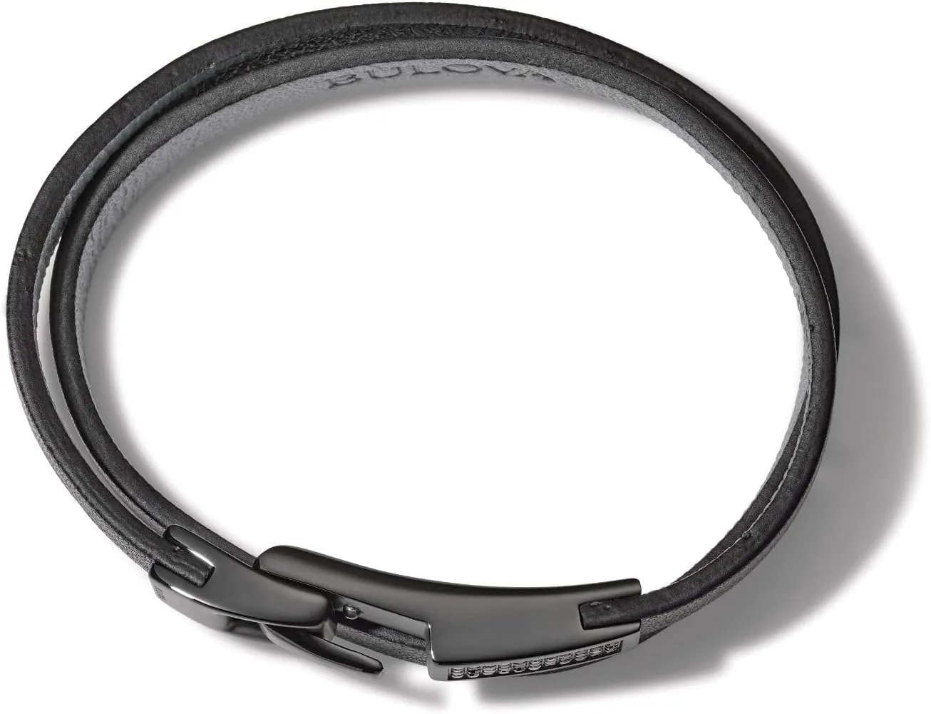 Men's Latin GRAMMY Double Wrap Black Leather Bracelet with Diamonds and Clasp Closure