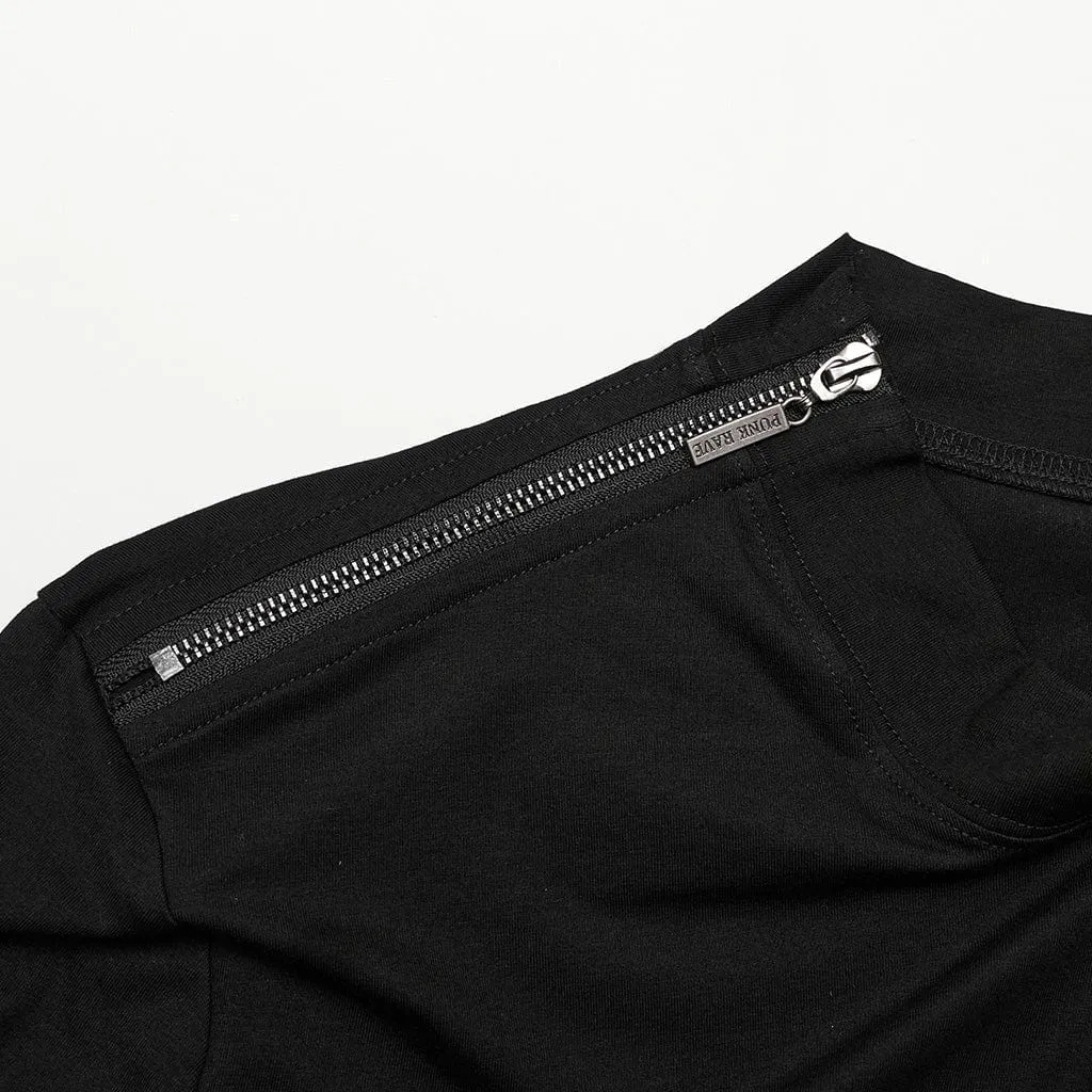 Men's Punk Faux Leather Splice Shirt