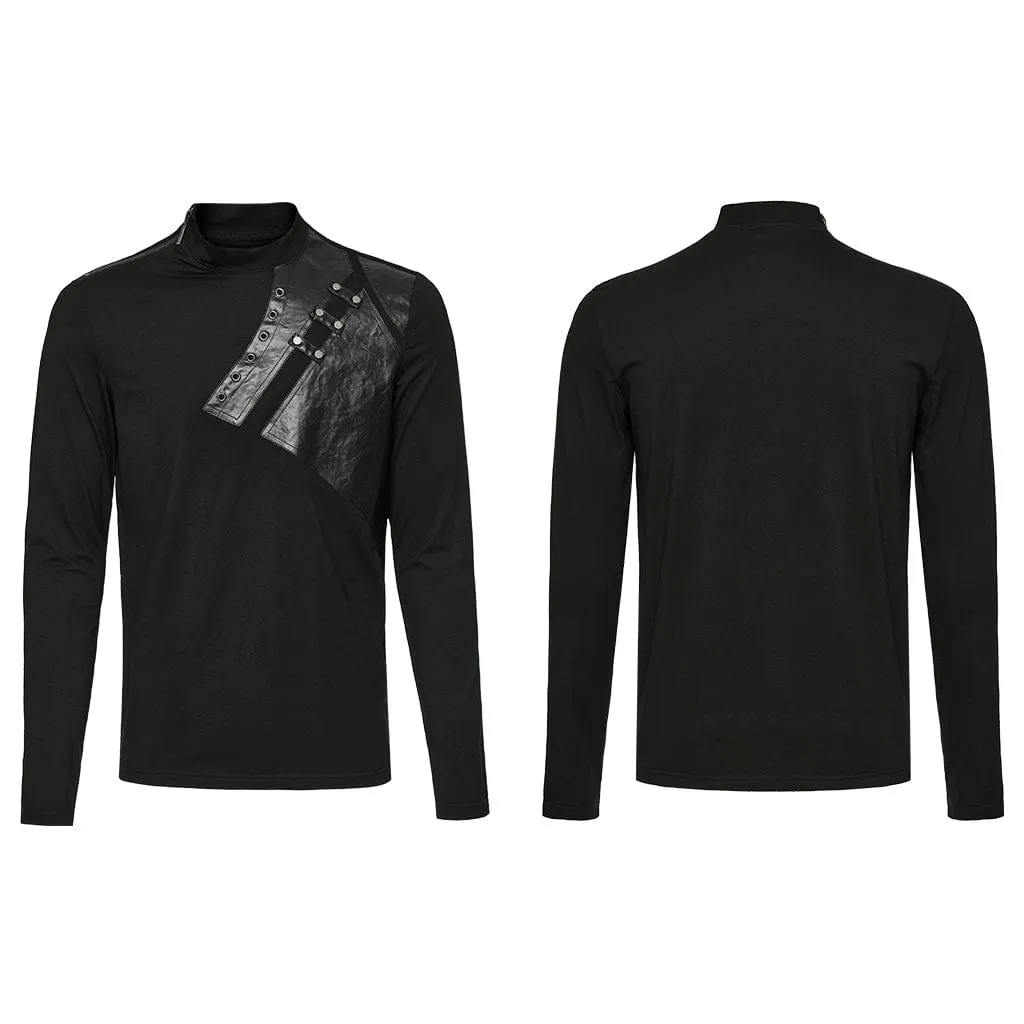 Men's Punk Faux Leather Splice Shirt