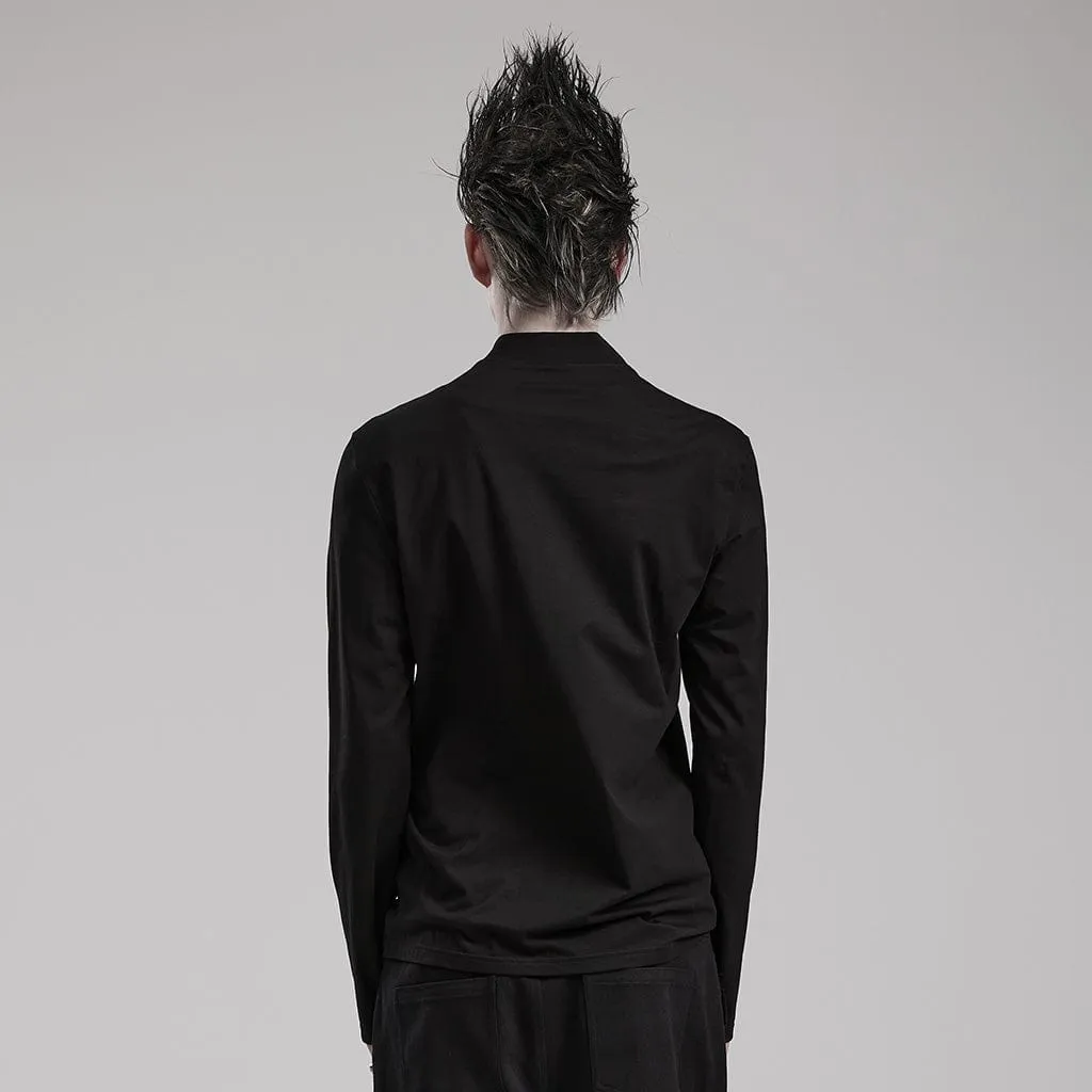 Men's Punk Faux Leather Splice Shirt