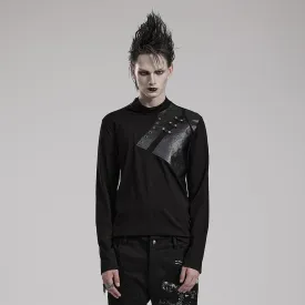 Men's Punk Faux Leather Splice Shirt