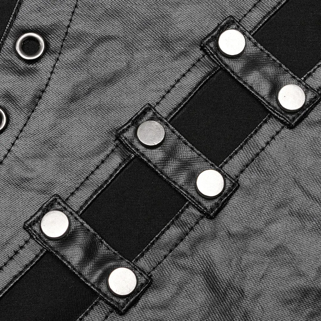 Men's Punk Faux Leather Splice Shirt