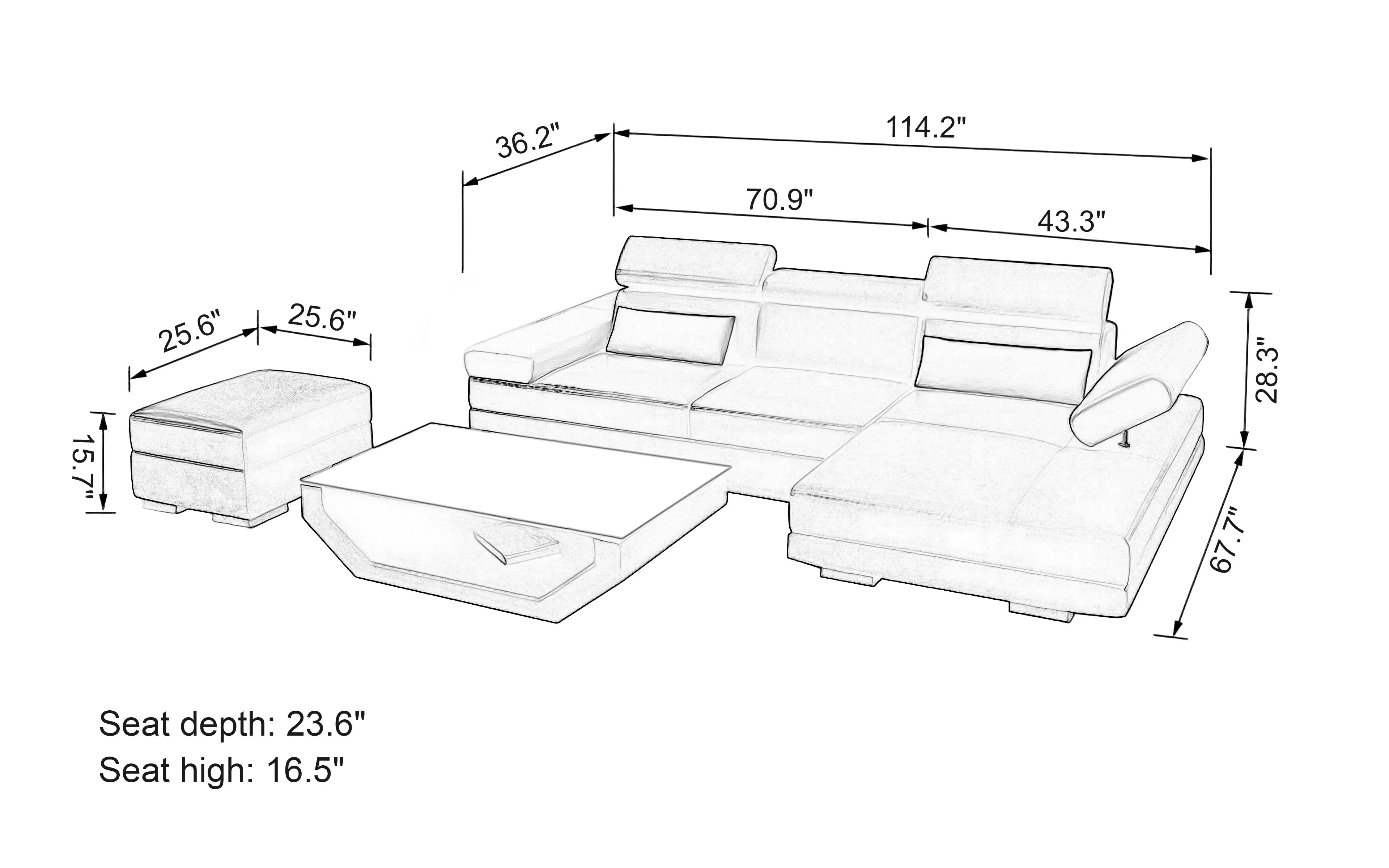 Merdell Mini Modern Leather Sectional with Chaise