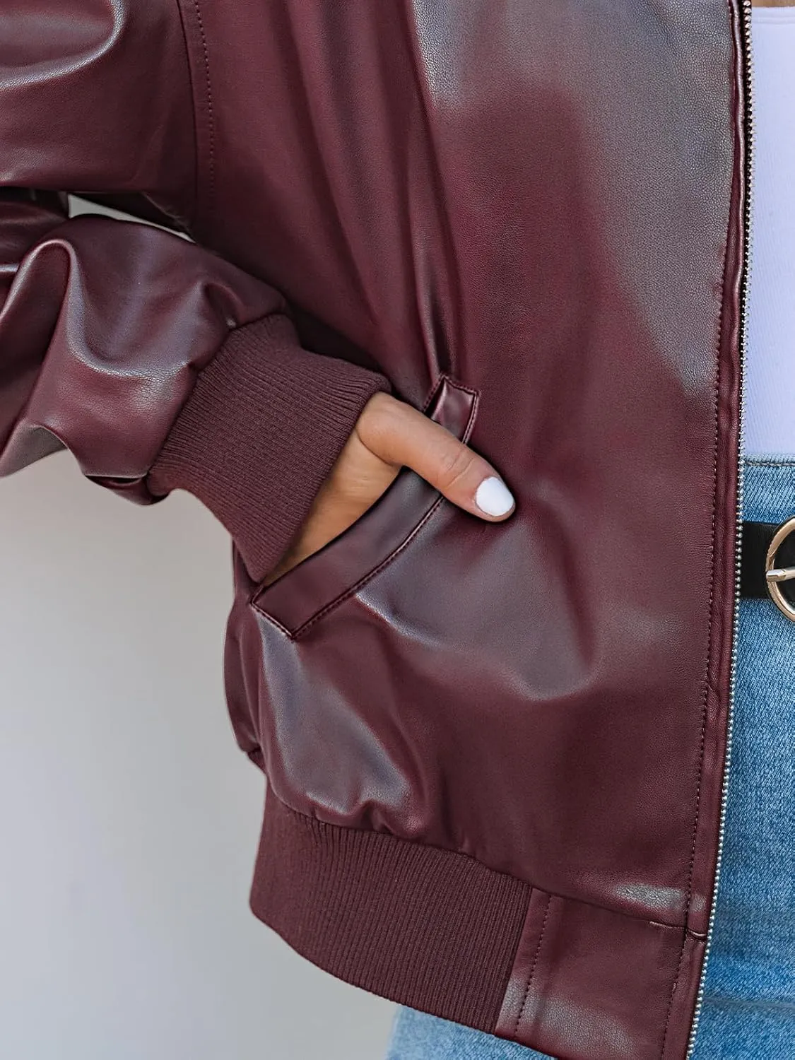 MEROKEETY Women's Oversized Faux Leather Jacket Fall Winter Zip Up Motorcycle Coats Fashion Outfits Clothes 2025