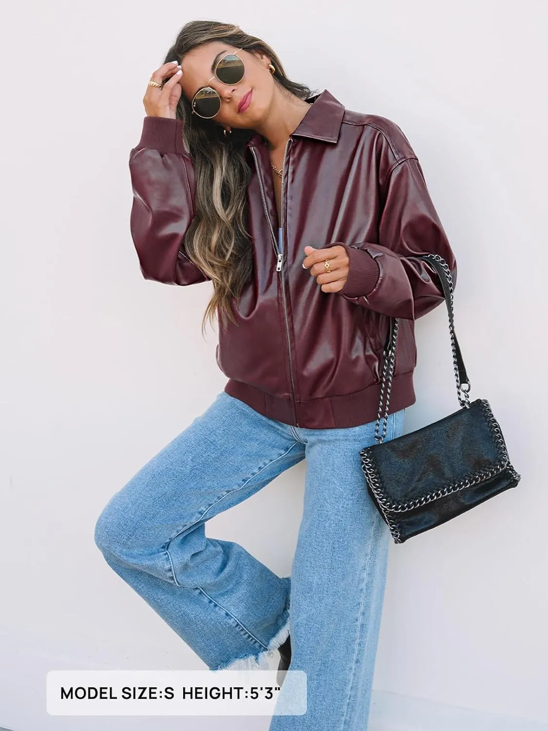 MEROKEETY Women's Oversized Faux Leather Jacket Fall Winter Zip Up Motorcycle Coats Fashion Outfits Clothes 2025