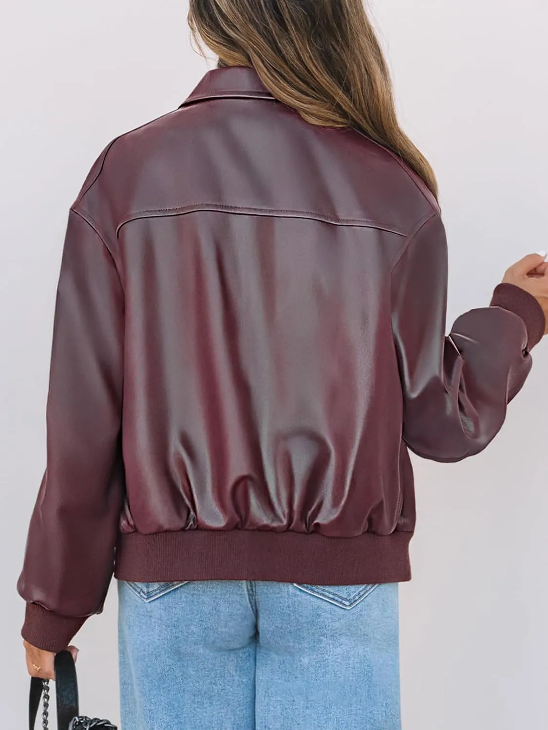 MEROKEETY Women's Oversized Faux Leather Jacket Fall Winter Zip Up Motorcycle Coats Fashion Outfits Clothes 2025