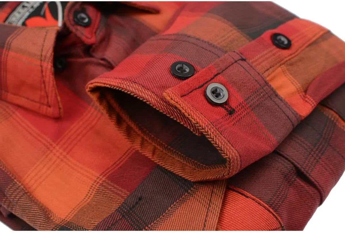 Milwaukee Leather Men's Flannel Plaid Shirt Orange with Red and Black Long Sleeve Cotton Button Down Shirt MNG11641