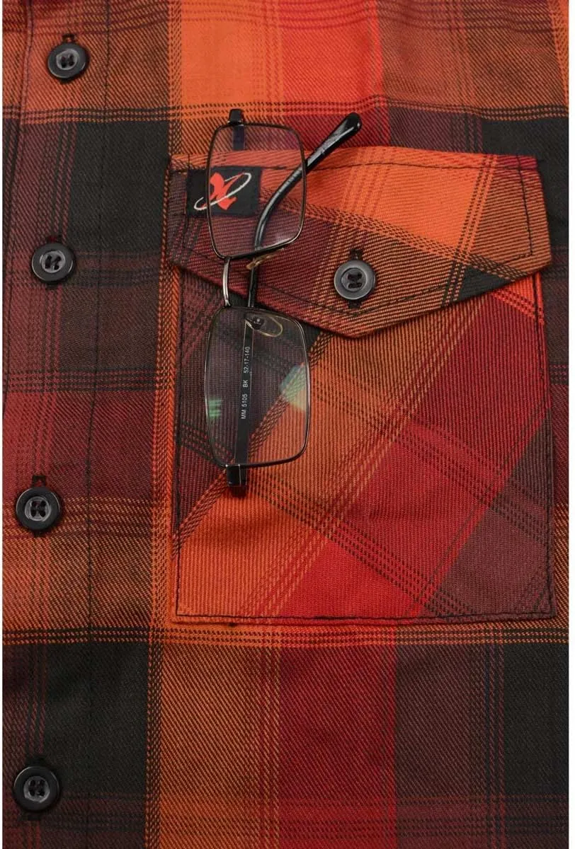 Milwaukee Leather Men's Flannel Plaid Shirt Orange with Red and Black Long Sleeve Cotton Button Down Shirt MNG11641