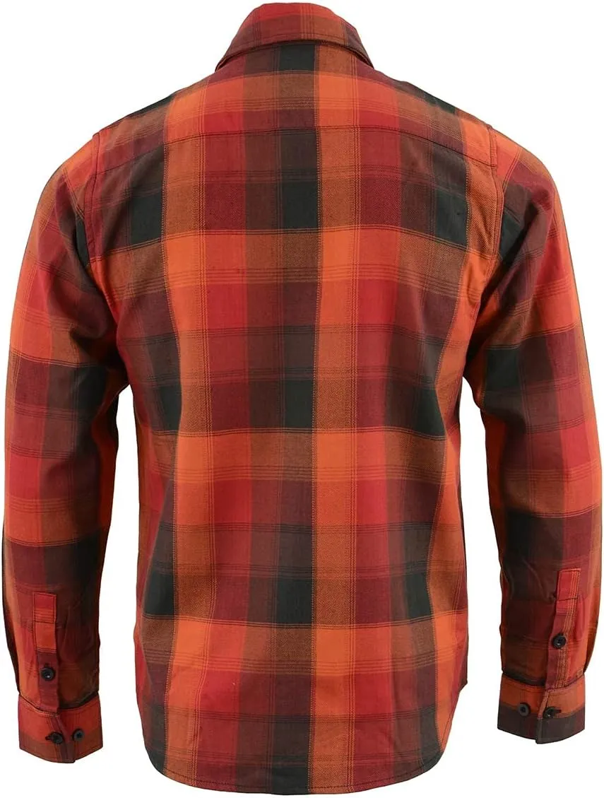 Milwaukee Leather Men's Flannel Plaid Shirt Orange with Red and Black Long Sleeve Cotton Button Down Shirt MNG11641