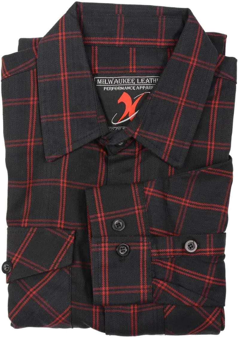Milwaukee Leather MNG11665 Men's Black and Red Long Sleeve Cotton Flannel Shirt
