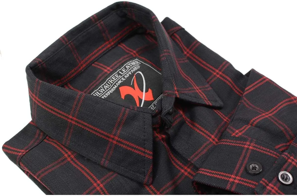 Milwaukee Leather MNG11665 Men's Black and Red Long Sleeve Cotton Flannel Shirt