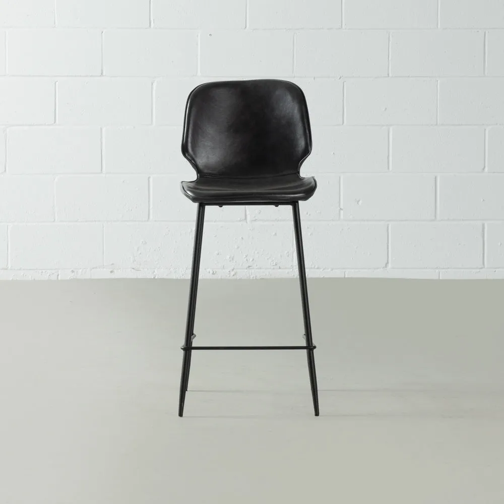 MONROE - Black Leather Bar Stool (65 cm   75 cm)
